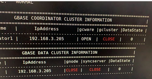 gcware正常，gcluster和gnode都显示CLOSE状态