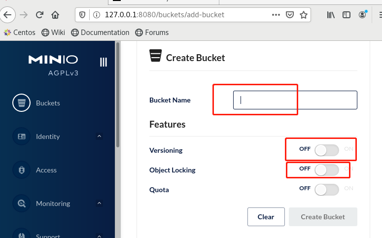 点击create bucket创建完成